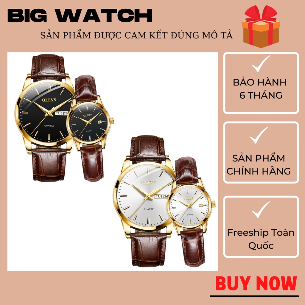 Đồng Hồ Đôi Nam Nữ OLEVS Dây Da Thời Trang Cao Cấp Fullbox MA06 - BIG WATCH