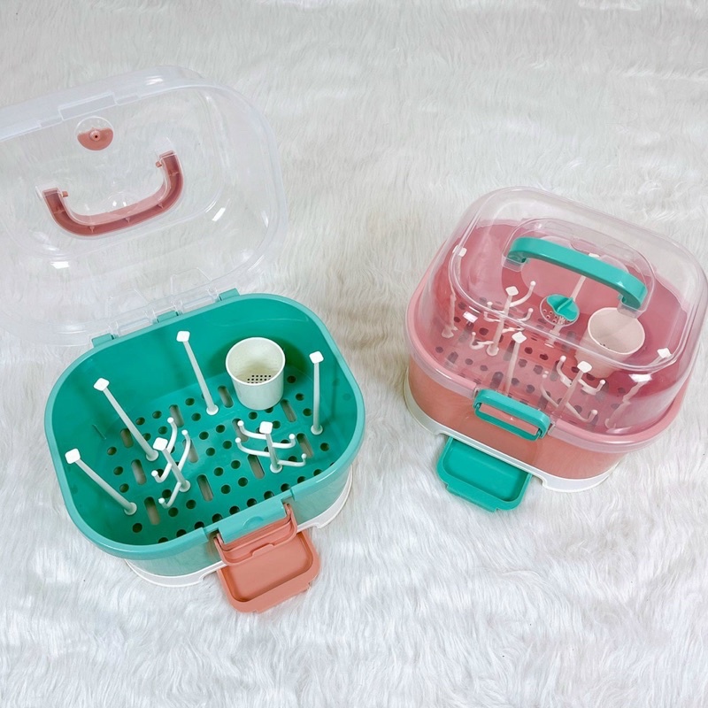 Giá úp bình sữa JP có nắp đậy - xanh/hồng