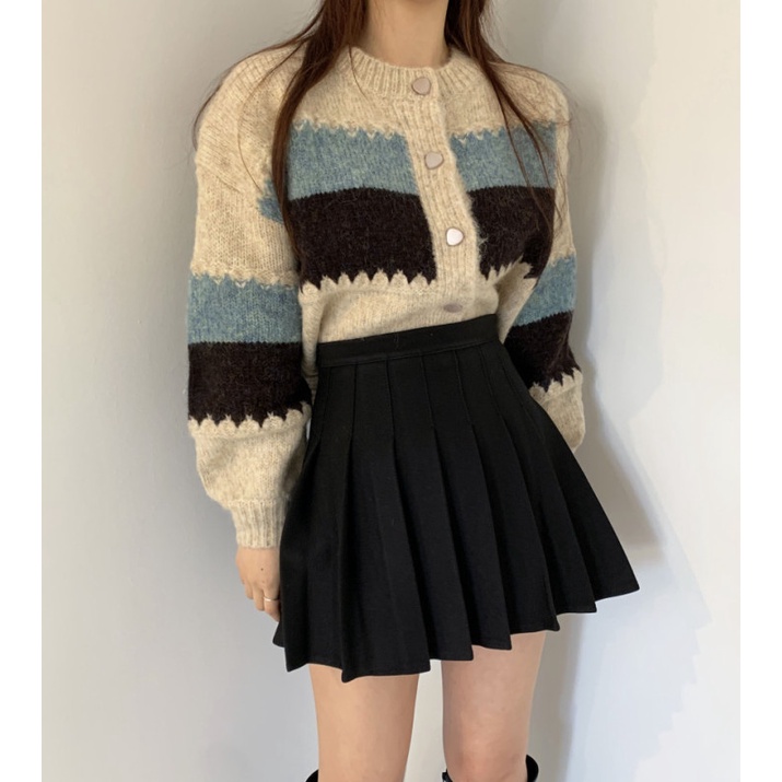 Áo Khoác Cardigan Dệt Kim Tay Dài Họa Tiết Kẻ Sọc Phong Cách Retro Hàn Quốc Thời Trang Thu Đông Cho Nữ