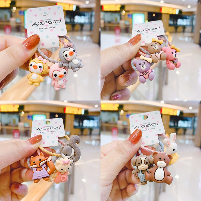 Set 3 Dây Cột Tóc Hình Chim Cánh Cụt / Bông Hoa Dễ Thương Cho Bé Gái