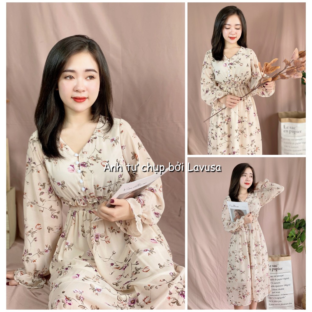 Váy Hoa Ullzang Dáng Dài Cổ Tim Voan Tơ 💖 𝘍𝘳𝘦𝘦𝘴𝘩𝘪𝘱 💖 Đầm Hoa Nhí Cúc Bọc Vintage LAVUSA | BigBuy360 - bigbuy360.vn