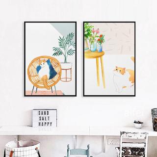 Tranh Canvas Họa Tiết Mèo Hoạt Hình Trang Trí Nội Thất