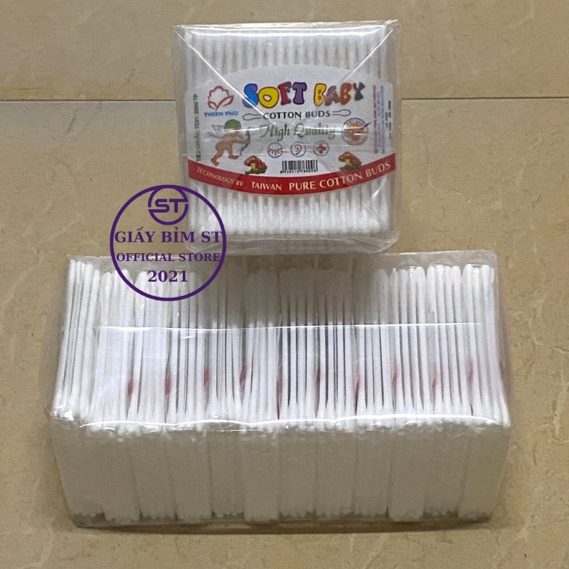 Túi 12 gói Tăm bông ngoái tai kháng khuẩn người lớn, tăm bông ngoái tai kháng khuẩn trẻ em 100 cái 1 gói