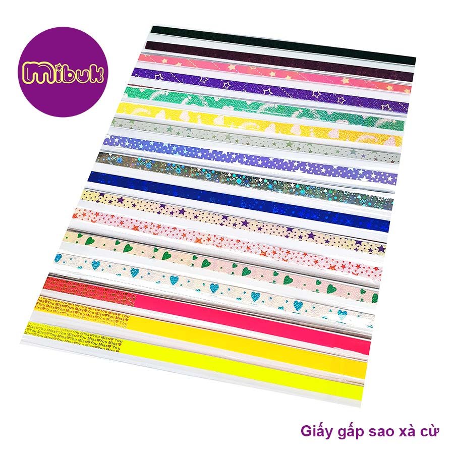 Giấy gấp sao lấp lánh xà cừ/họa tiết/dạ quang in chữ, 1 cuộn 50 giấy xếp sao đẹp