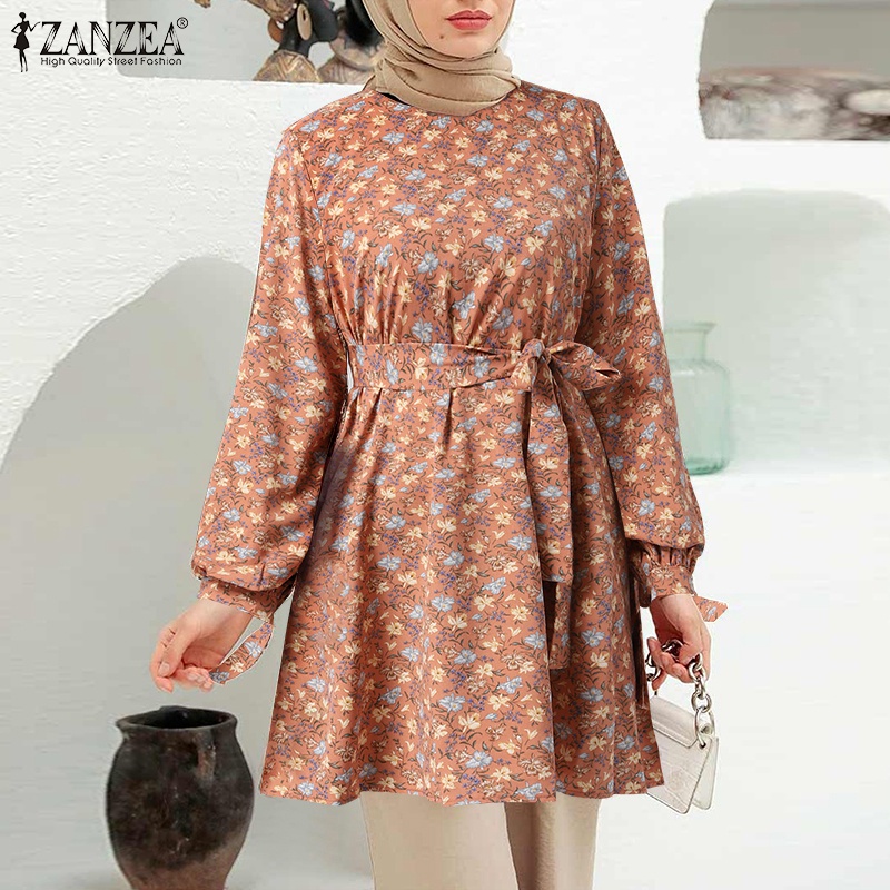 Zanzea Áo Tay Dài Cổ Tròn In Họa Tiết Hoa Dành Cho Phụ Nữ Hồi Giáo