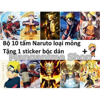 Bộ 10 tấm tranh poster áp phích Naruto loại mỏng tặng sticker