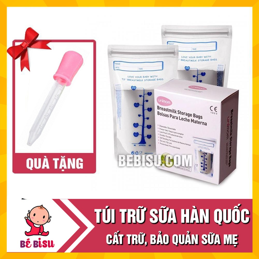 [ Tặng 1 ống hút sữa] - Túi trữ sữa Unimom( hộp 30 túi) Hàn Quốc chính hãng - 210ml