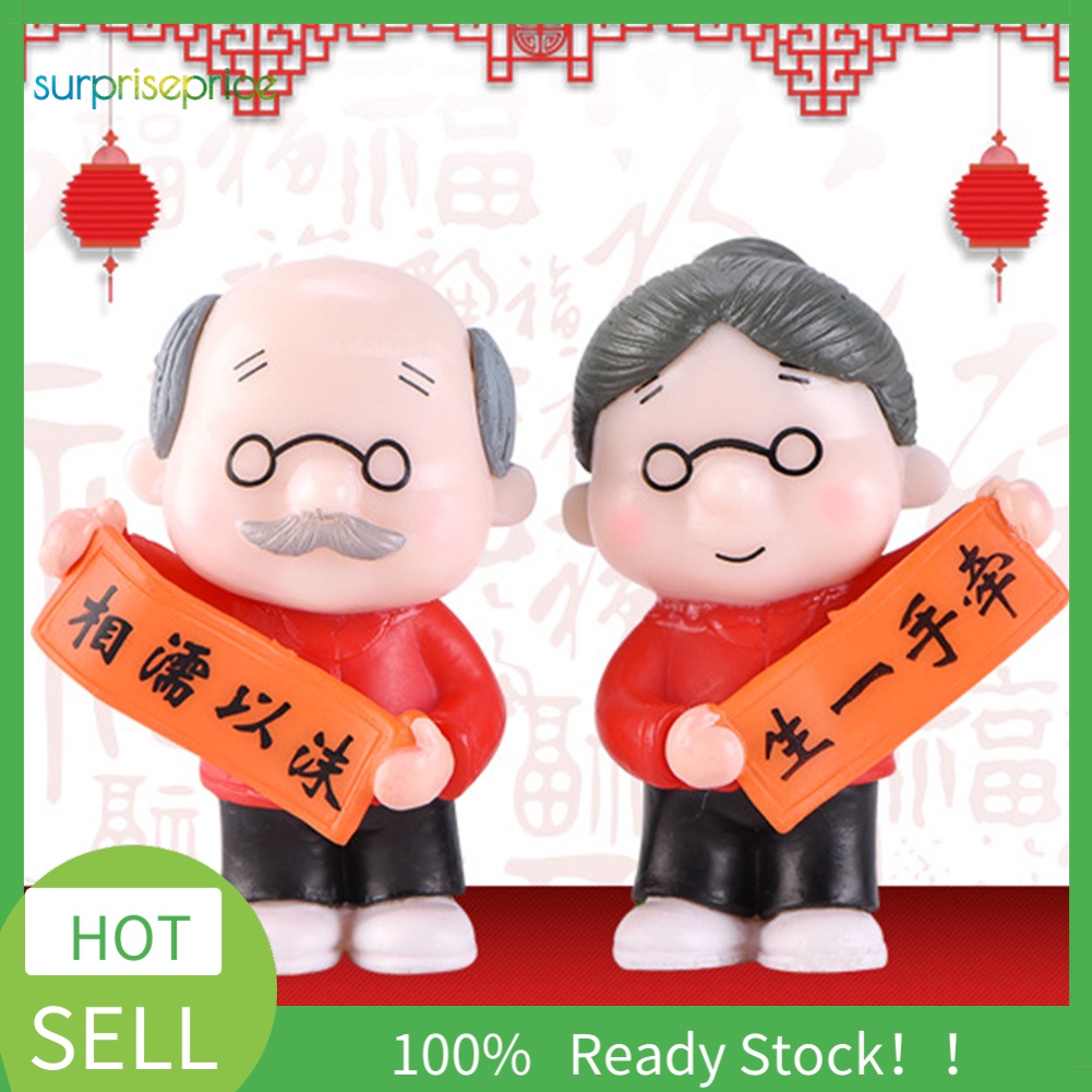 【SPP】2Pcs/Set Resin Newyear Grandparents Figurine Miniature Landscape Cake Decor