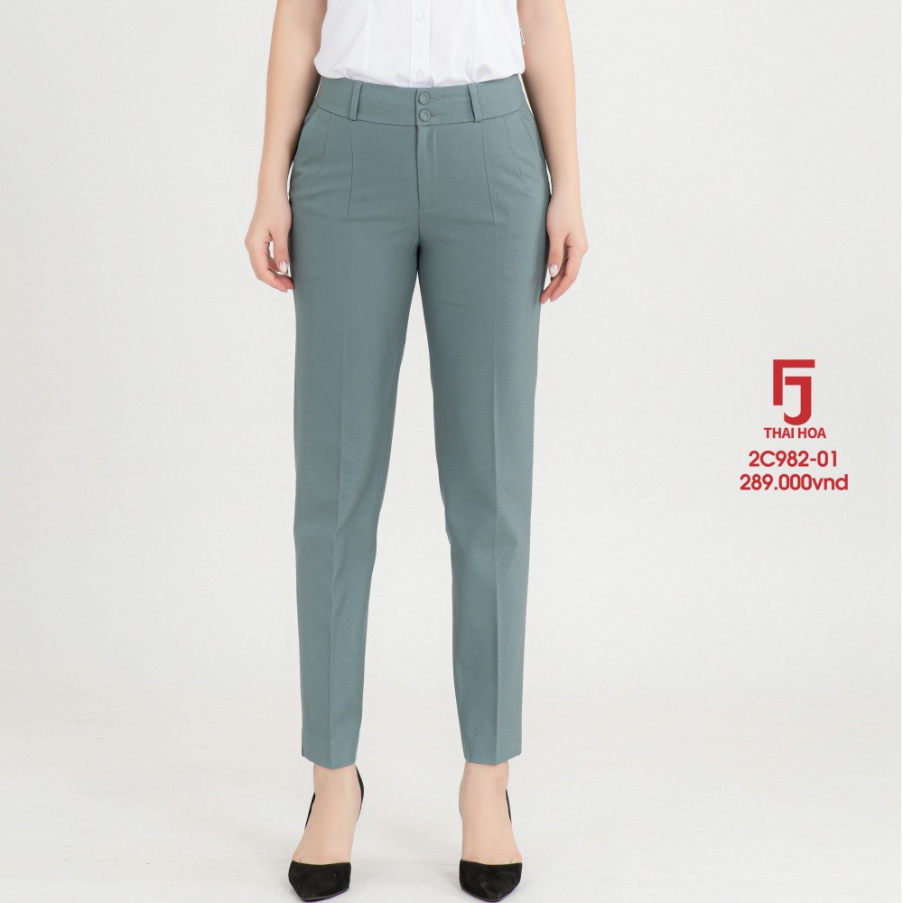 Quần tây nữ công sở bigisize màu xanh ngọc 9 tấc trơn Thái Hoà 2c982-01-01
