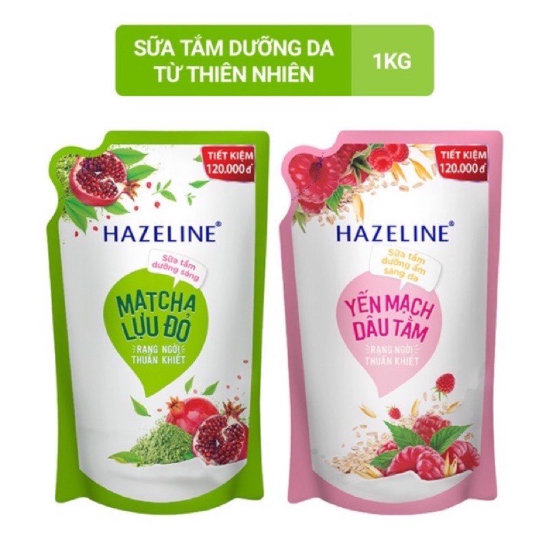 Túi sữa tắm Hazeline 1 kg (túi tiết kiệm)(có một số túi bị dính màu hồng nhem giá tốt)