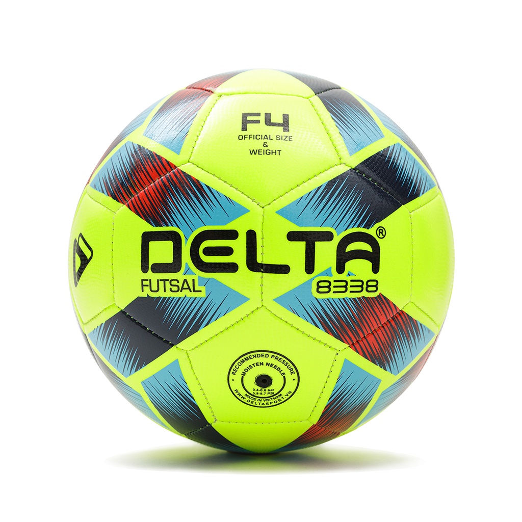 Bóng đá futsal DELTA 4M size 4 da TPU tổng hợp, chơi trên sân cỏ nhân tạo hoặc trong nhà phù hợp từ 12 tuổi.