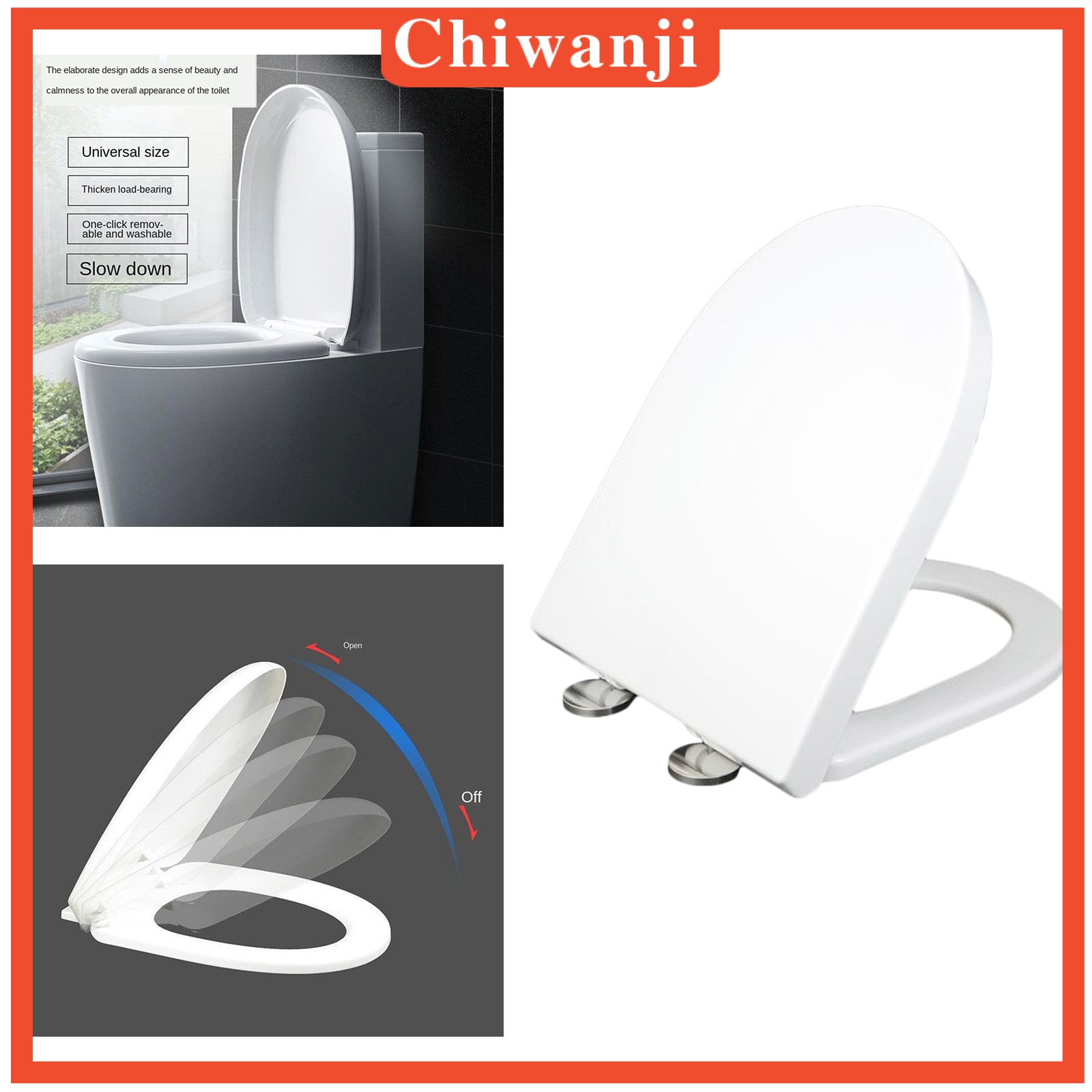 [CHIWANJI] Bathroom Soft Slow Close White Toilet Seat Stainless Hinges Never Loose