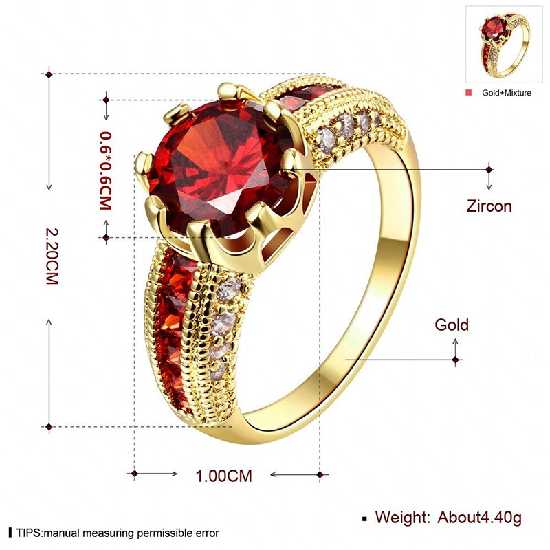 Nhẫn đeo tay đính kim cương đỏ mạ vàng hồng 18K