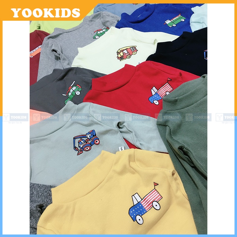 Áo giữ nhiệt cho bé YOOKIDS cổ 3 phân cotton co giãn 4 chiều in hình họa tiết ô tô cần cẩu, Áo giữ nhiệt bé trai bé gái