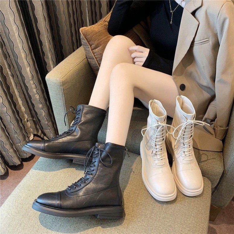 Giày Boots Ulzzang nữ SNU13 khóa kéo cao cổ da PU cổ lửng đế độn phong cách cá tính đi chơi đẹp