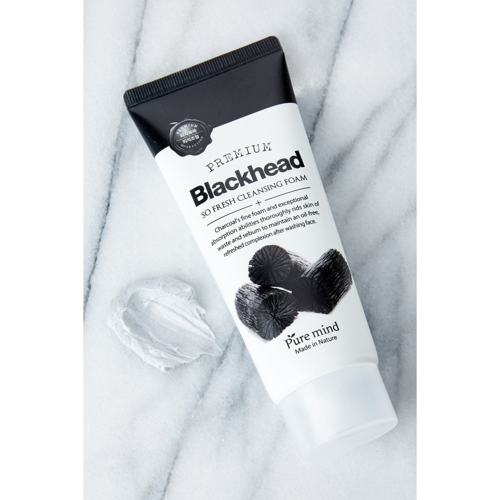 Sữa rửa mặt Than Hoạt Tính làm sạch sâu PURE MIND BLACKHEAD SO FRESH CLEANSING FOAM 100ML - Hàn Quốc Chính Hãng