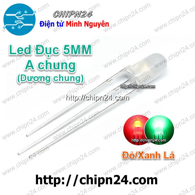 [25 CON] Led 2 màu 3 chân 5MM Đục (Đỏ/Vàng/Xanh Lá/Dương, Âm chung/Dương chung) - [Chọn Loại]