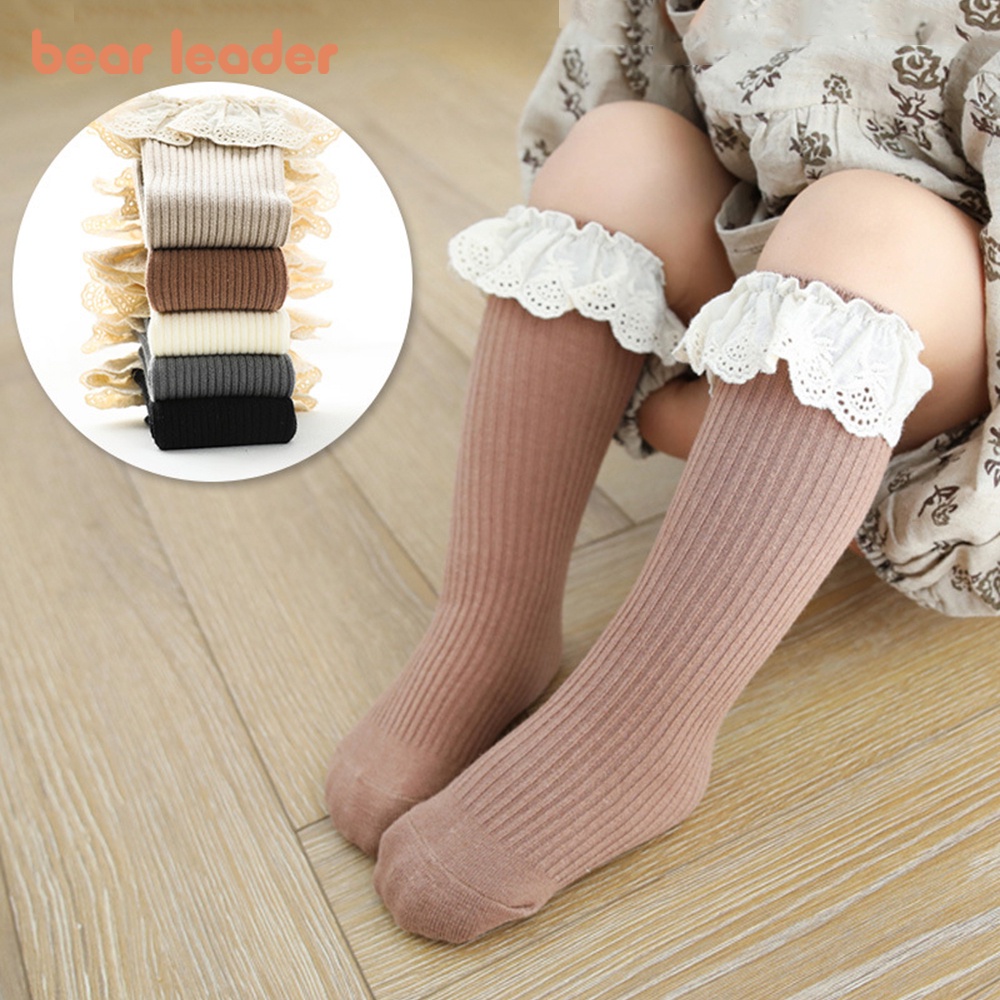 Vớ BEAR LEADER cotton mềm phối ren phong cách thu đông cho bé gái