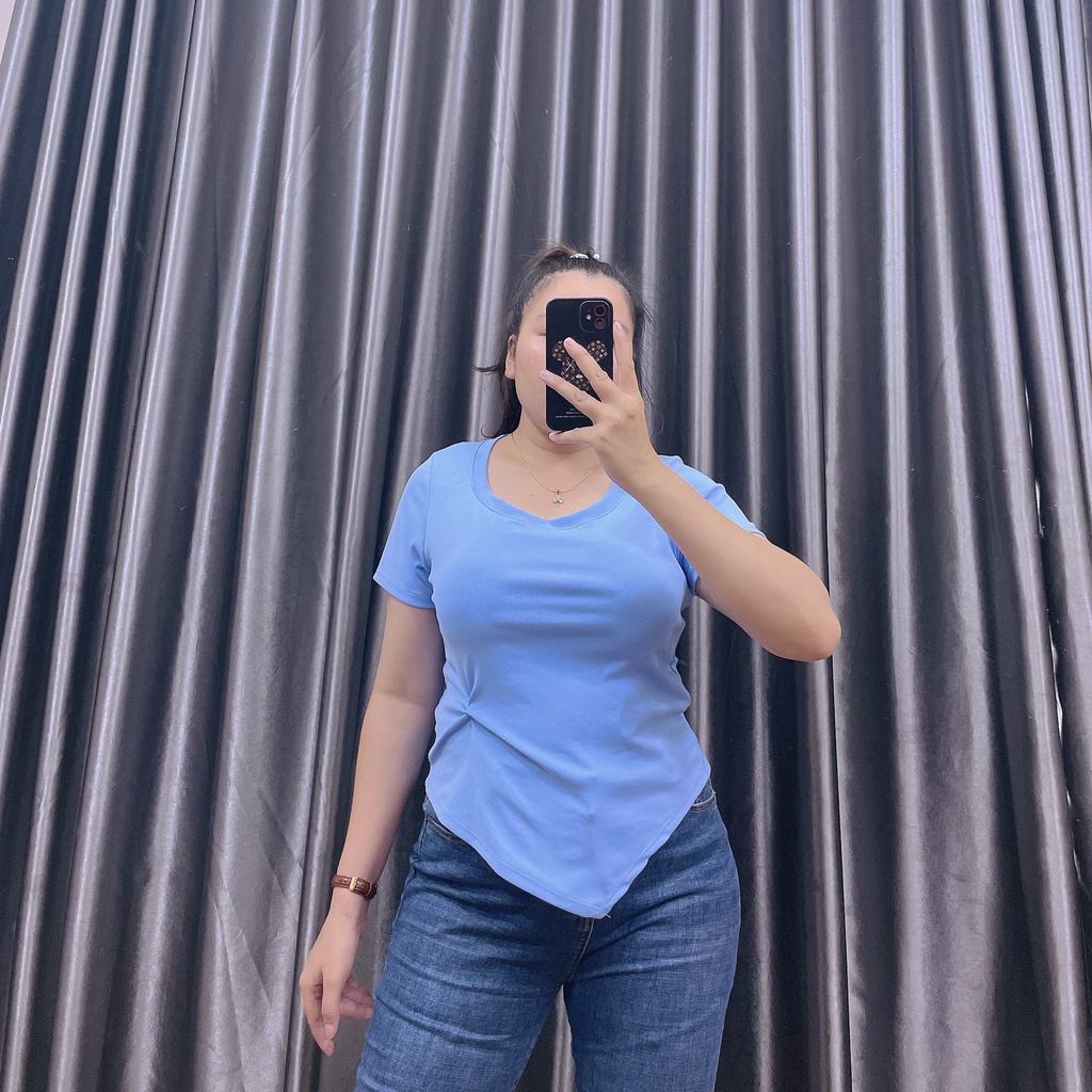 Áo Thun Kiểu Xoắn Bụng Cổ Tròn Bigsize Cô Nhỏ,Áo Phông Kiểu Cổ Tròn Có Size Thun Borib Cao Cấp A45 (HÌNH+VIDEO THẬT)