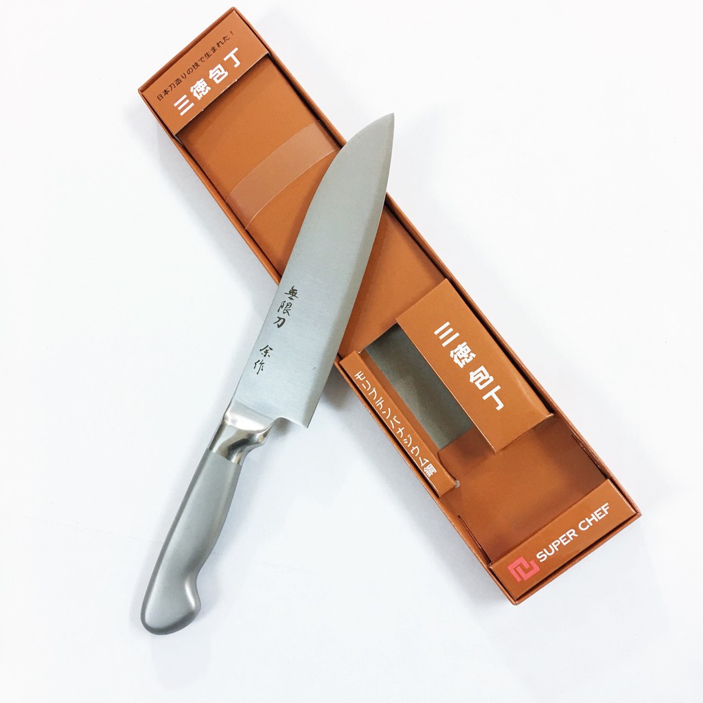 Dao Bếp Santoku Nhật Super Chef Cán Thép, Lưỡi 16.5cm Siêu Bén Dao_K