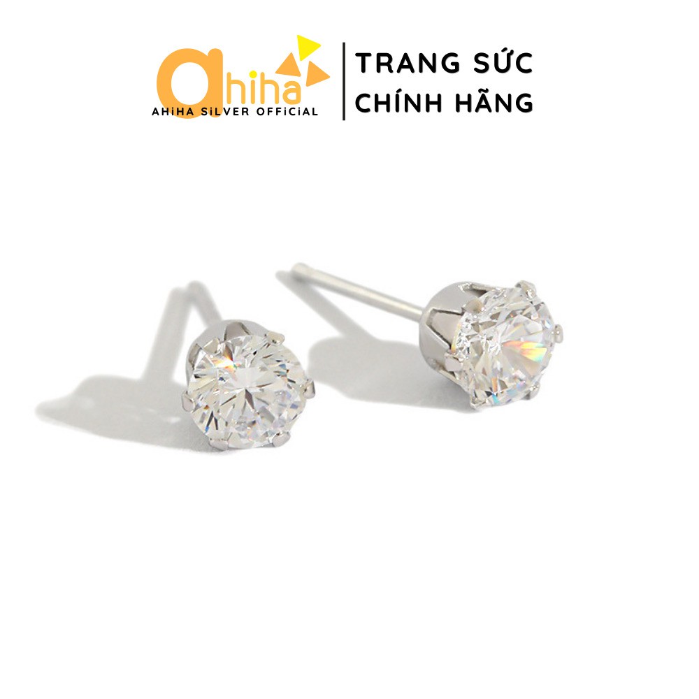 Khuyên tai bạc AHiHA nụ đá thời thượng Ulzzang đơn giản nhiều Size - HT01