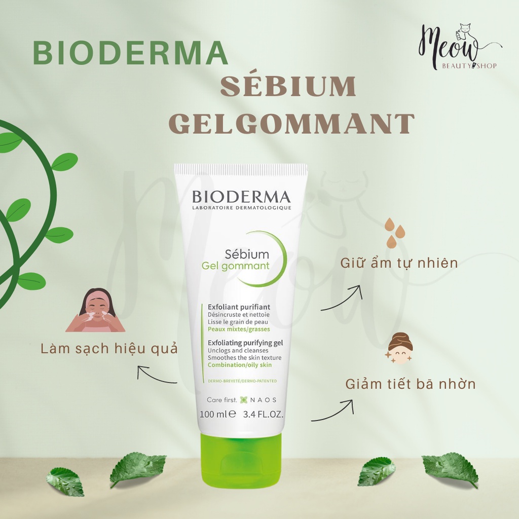 Gel tẩy tế bào chết Bioderma làm mịn và sáng da Sebium Gel Gommant - 100ml