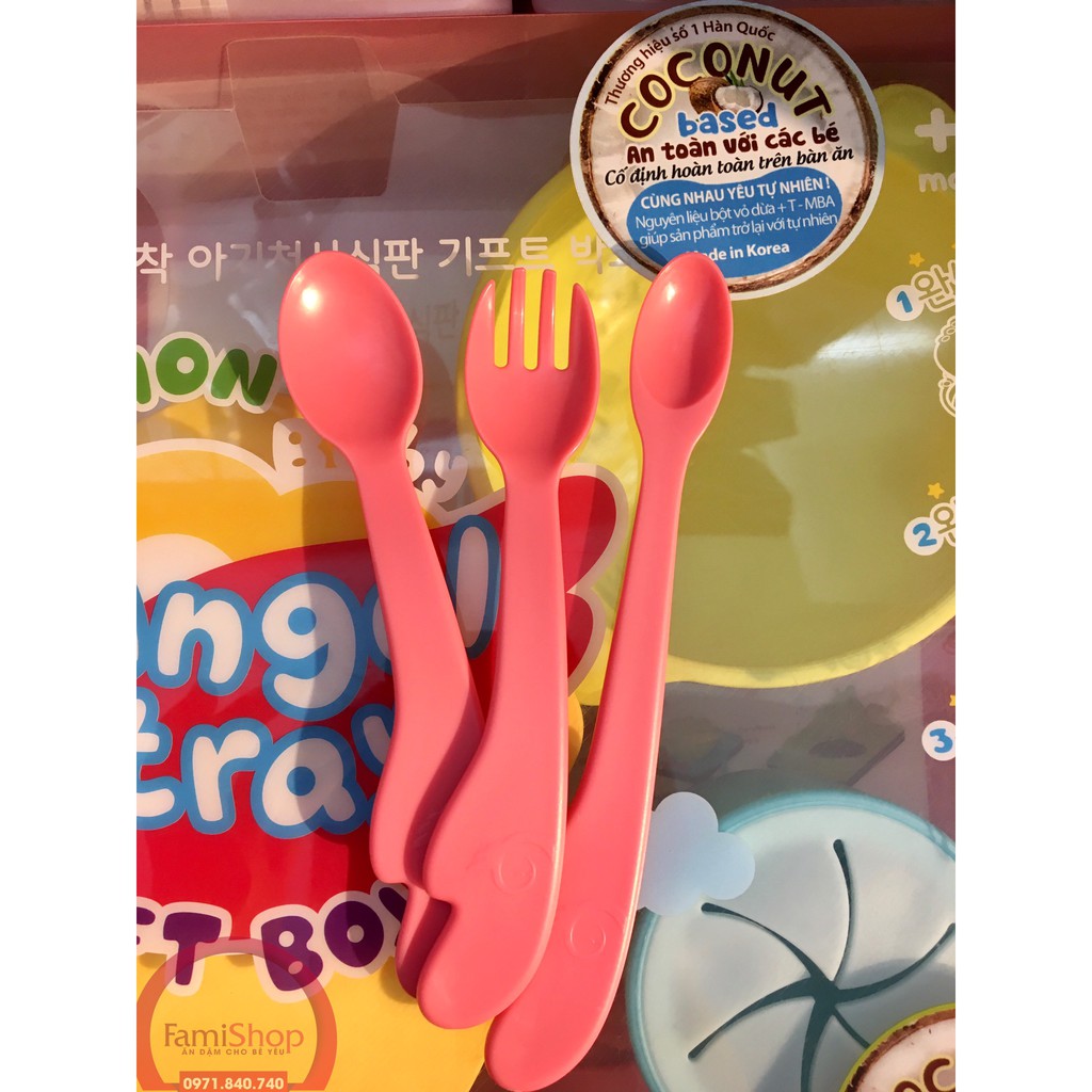 FamiShop Set thìa và dĩa 3 món hồng đào Uinlui dừa