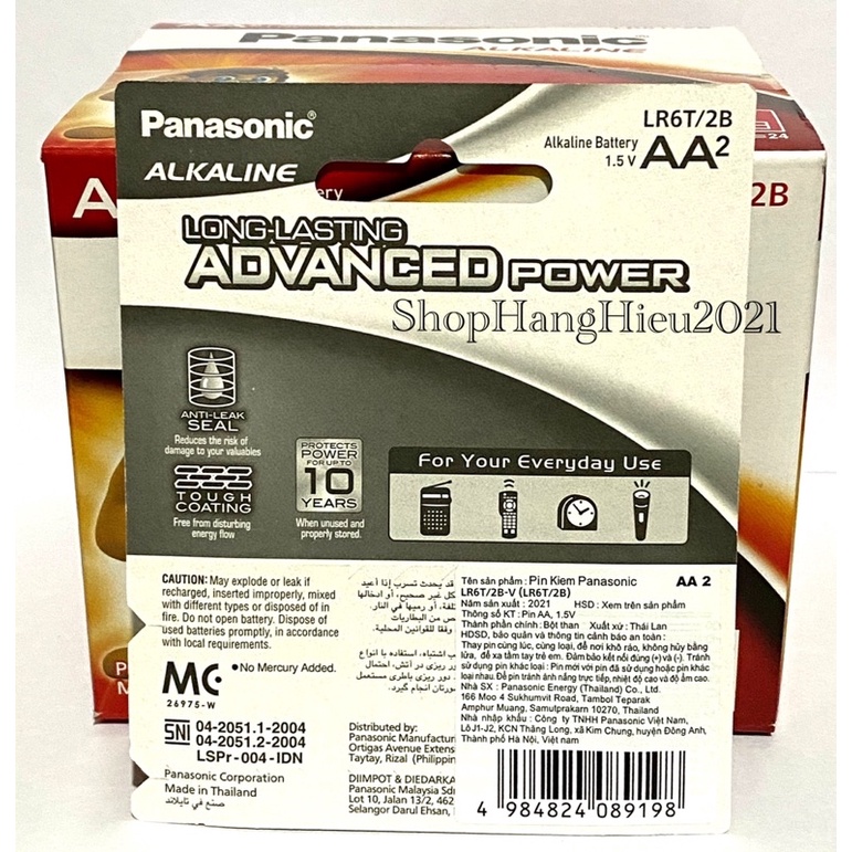 Pin AA Panasonic Alkaline LR6T/2B Hàng Chính Hãng Vỉ 2 Viên Made in ThaiLand