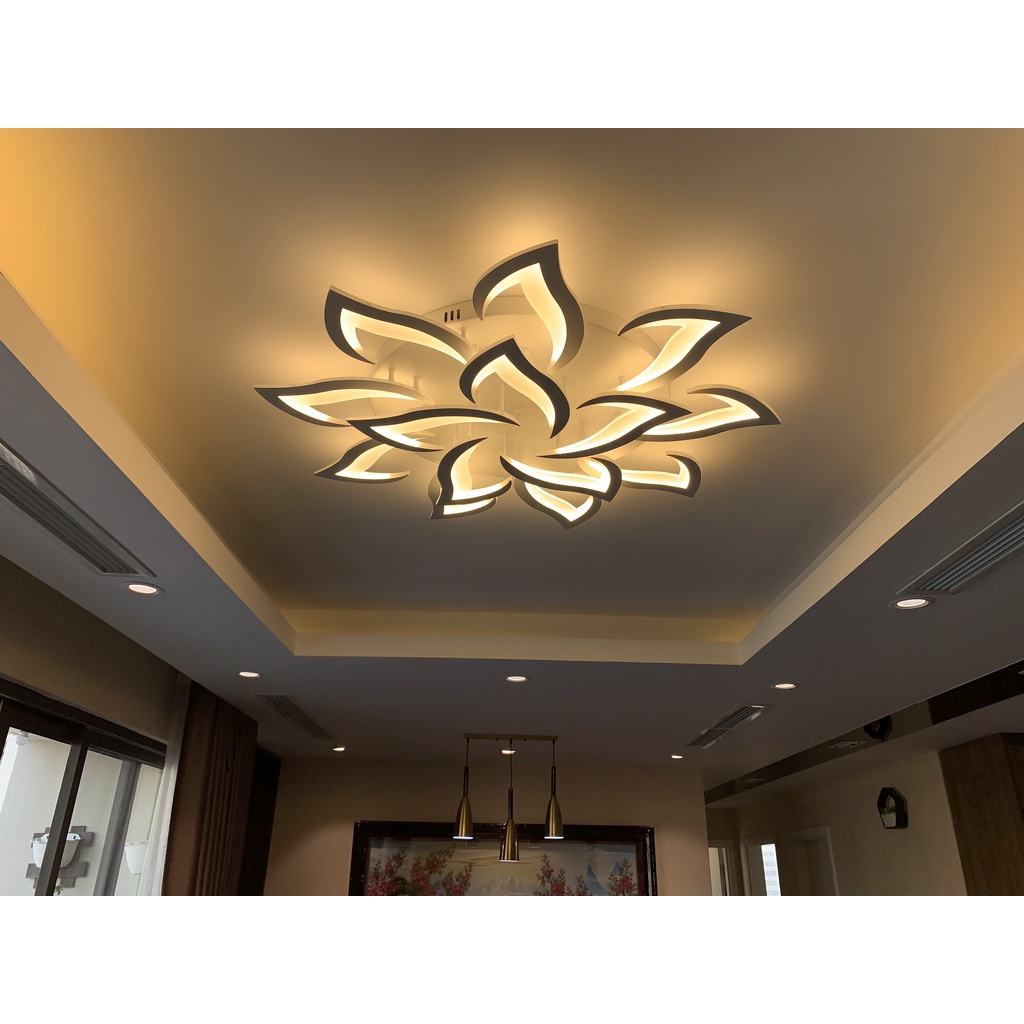 ĐÈN led ốp trần , đèn ốp trần trang trí phòng khách 12 cánh 3 chế độ sáng kèm điều khiển từ xa, bảo hành 1 năm