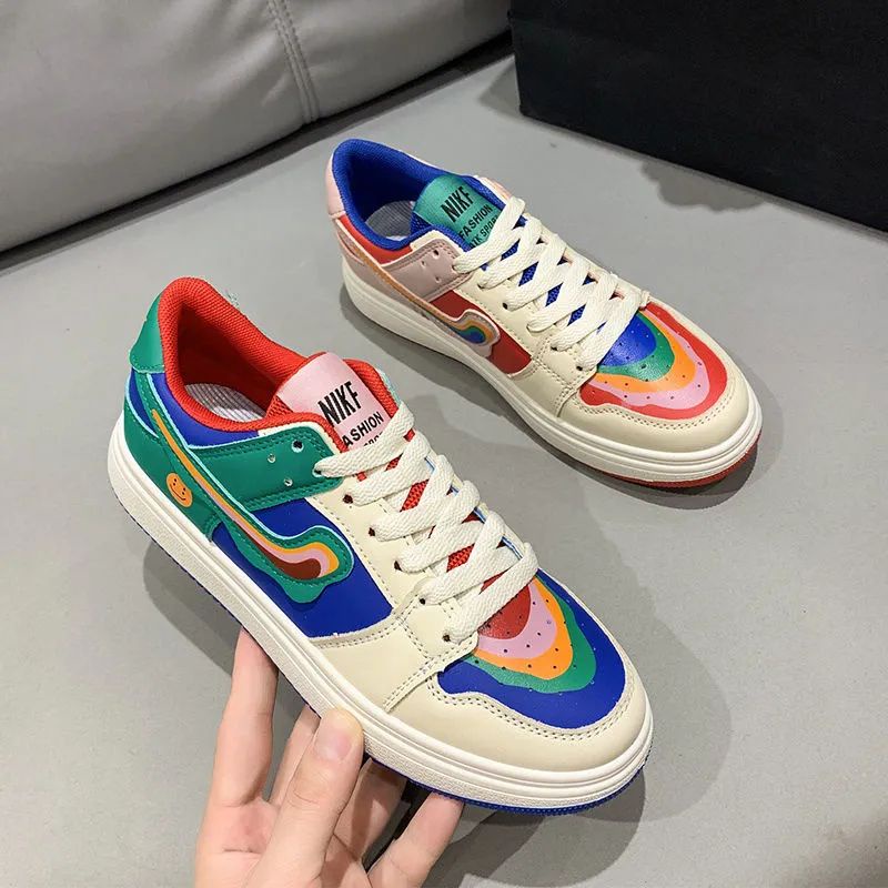 Giày sneaker nu Giày Thể Thao Da Phối Màu Cầu Vồng Thời Trang 2022 Cho Nữ