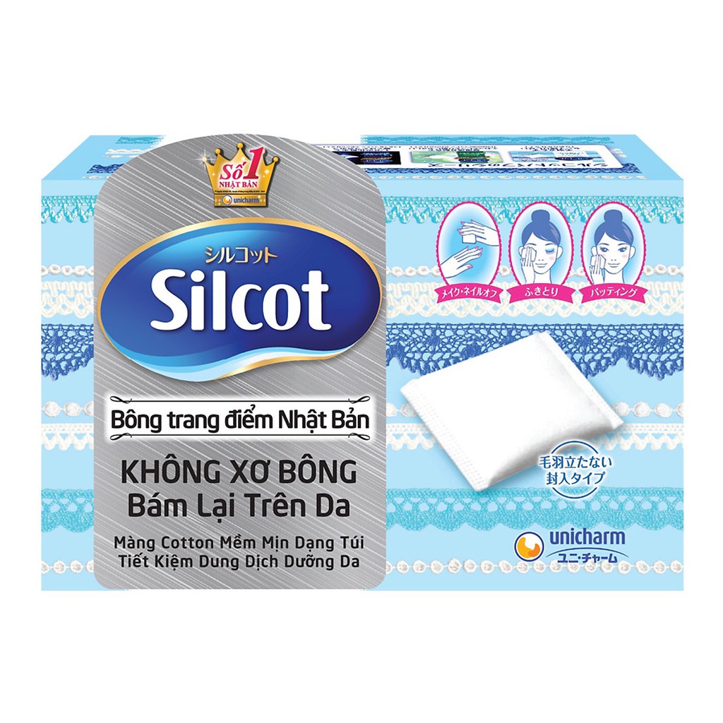 Bông Trang Điểm (bông tẩy trang)   Silcot  Nhật Bản (Hộp 82 miếng)