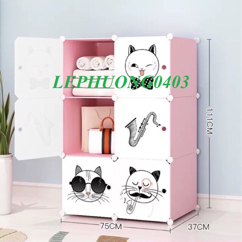 TỦ NHỰA LẮP GHÉP 6 Ô CHO BÉ TRAI, BÉ GÁI ĐỂ QUẦN ÁO VÀ ĐỒ DÙNG CÁ NHÂN  SIZE LỚN ĐA NĂNG, TIỆN LỢI
