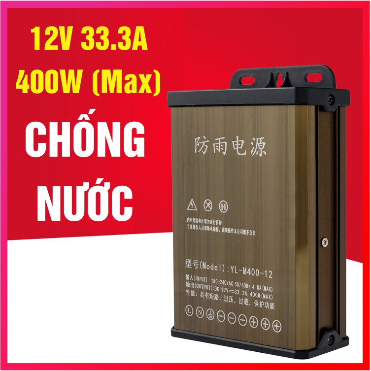 Bộ Nguồn 12V33A  ngoài trời, nguồn tổ ong 12v LED chống nước ngoài trời chuyên quảng cáo