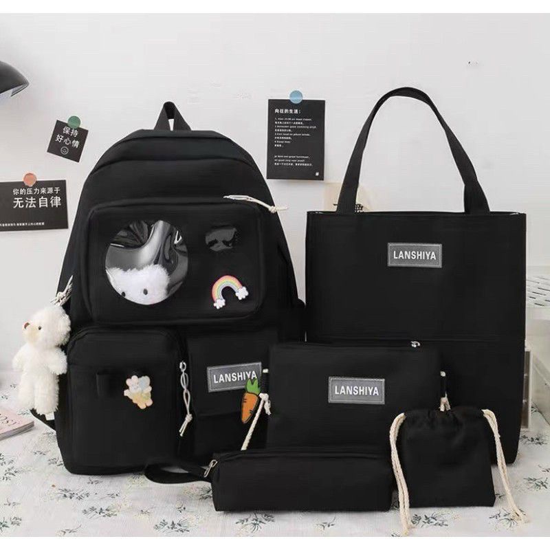 Balo Combo 4 Món - SET BALO 4 MÓN ĐI HỌC, SET BALO THỜI TRANG - MICA GẤU trong suốt dễ thương nhiều mẫu