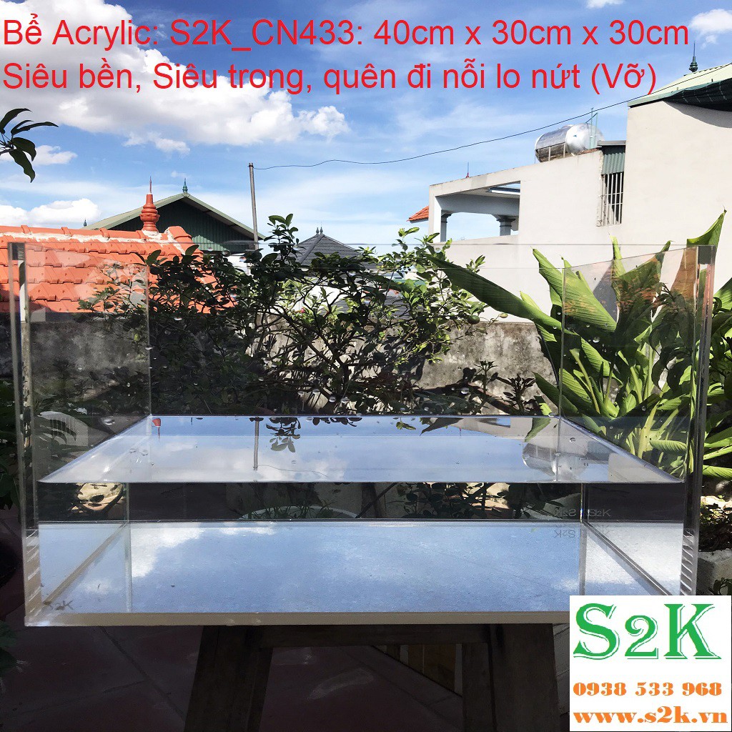 Bể acrylic CN433: 40x30x30, hồ mika phù hợp cho nuôi cá, cây thủy sinh... có thể dùng kèm theo đèn, bơm, lọc