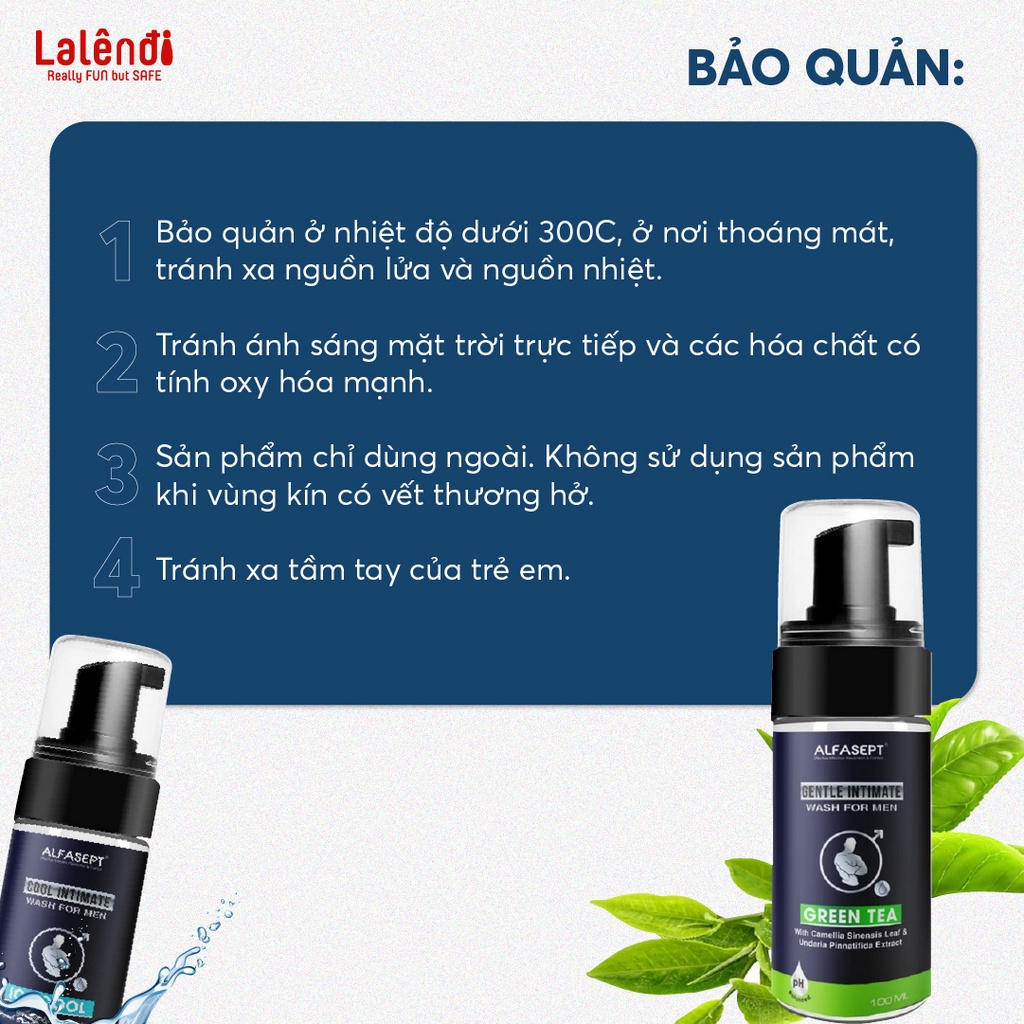 Bọt Vệ Sinh Nam ALFASEPT Intimate Wash For Men Giúp Làm Sạch Nhẹ Nhàng, Khử Mùi, Ngăn Ngừa Nấm Ngứa Lọ 100ml | Lalendi