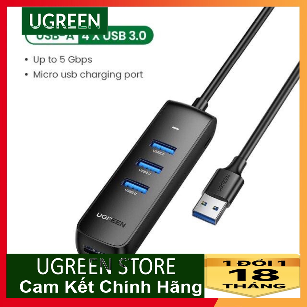 Bộ chia USB 3.0 1 ra 4 cổng Chính Hãng Ugreen 80657 Màu Đen CM146  Cao cấp