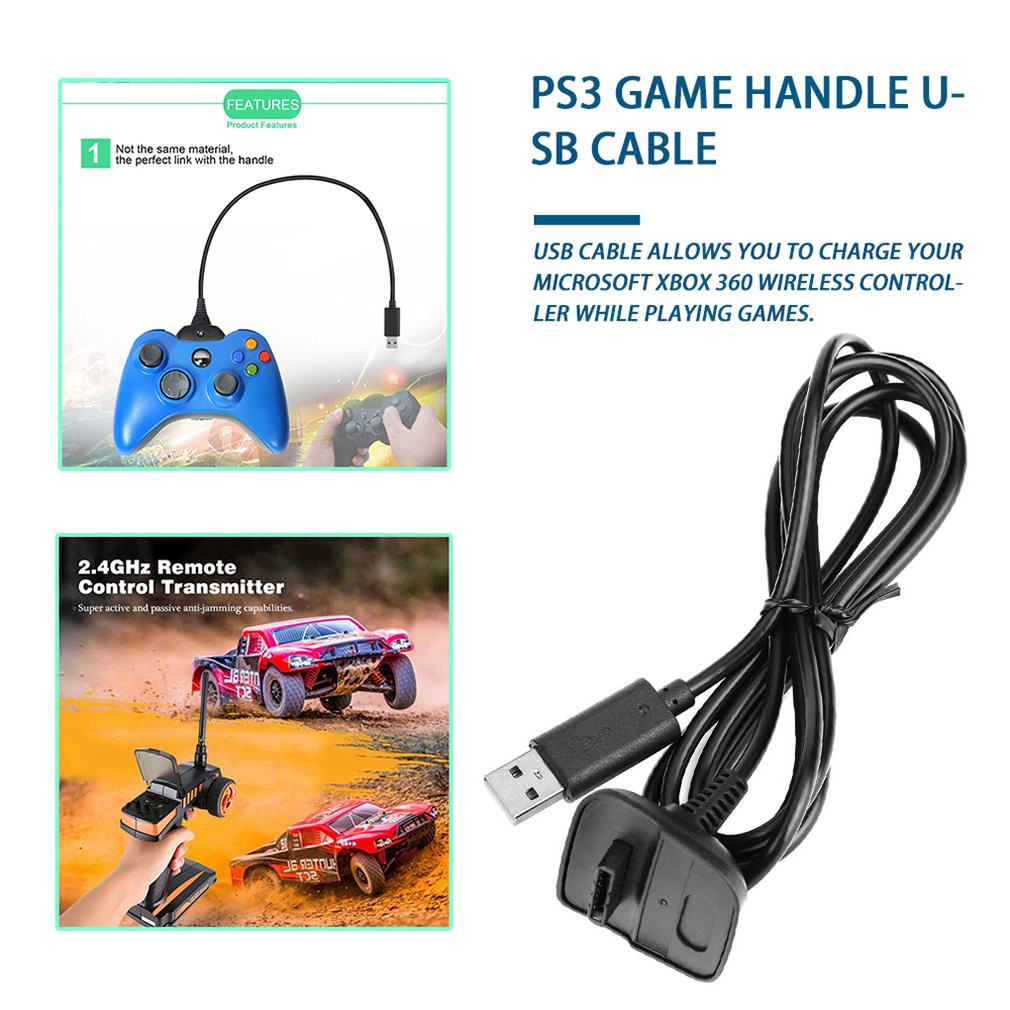 Cáp sạc USB màu đen dài 1.8m cho tay cầm điều khiển trò chơi Sony PS3