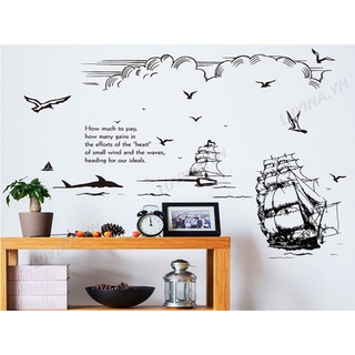DECAL DÁN TƯỜNG THUYỀN BUỒM ĐEN