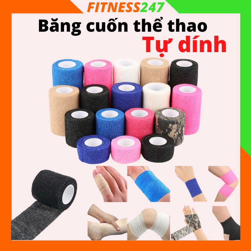 Băng cuốn thể thao tự dính, Băng dán cổ tay, cổ chân thể thao chất liệu vải không dệt chống chấn thương bảo vệ cơ khớp