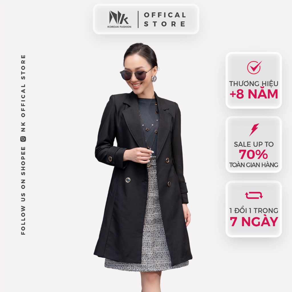 Áo Măng Tô Nữ NK Fashion Vải Kaki Hàn Cao Cấp Dáng Dài Cổ V Lật Có Túi Và Đai Eo Đệm Vai Sang Chảnh  NKFAK2110013