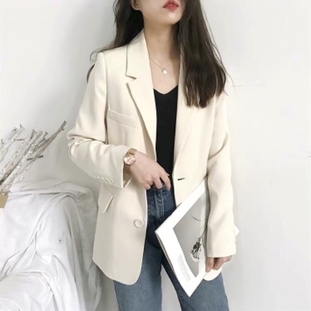 (Hàng có sẵn ) Siêu phẩm áo Blazer màu trắng kem chất đẹp (có ảnh chụp thật) NoBrand