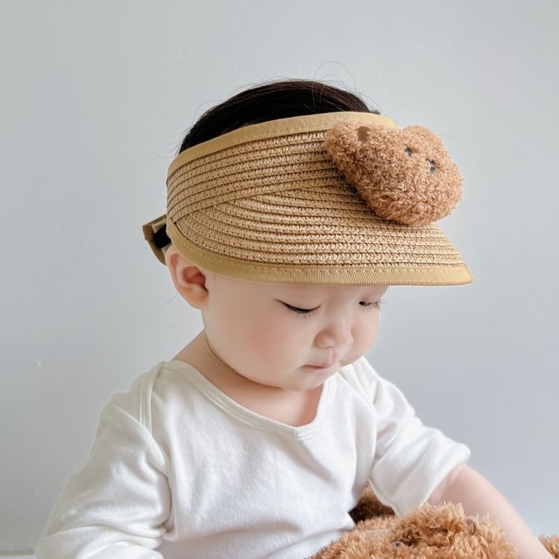 Mũ Cói Che Nắng Họa Tiết Gấu Nhỏ Dễ Thương Thời Trang Mùa Hè Cho Bé