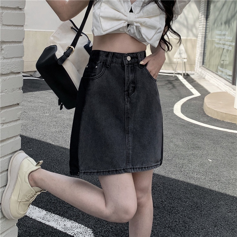 Chân Váy Jeans Chữ A Lưng Cao Thời Trang Hàn Quốc