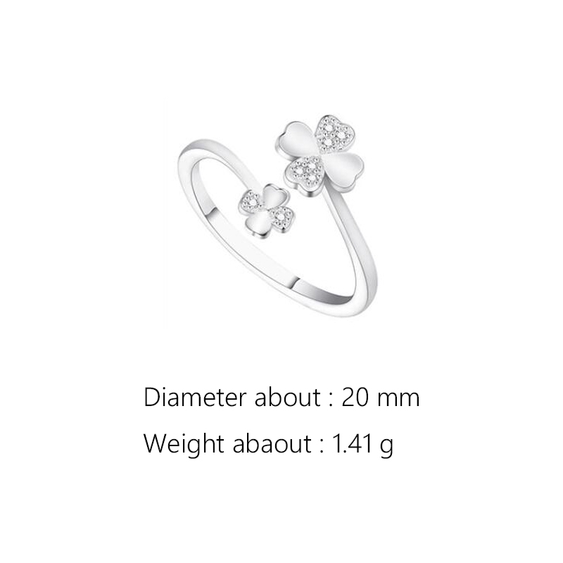 Exquisite  Cỏ Ba Lá Tim Ngón Tay Nhẫn Clover Heart Opening Finger Ring Women Jewelry