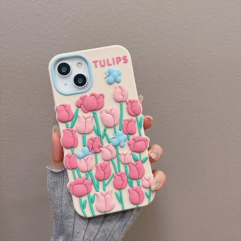 Ốp Điện Thoại Silicon Mềm Chống Sốc Hình Hoa Tulip 3D Cho iPhone 14 13 12 11 Pro Max XS XR X 8 7 6 6S Plus + SE 2020