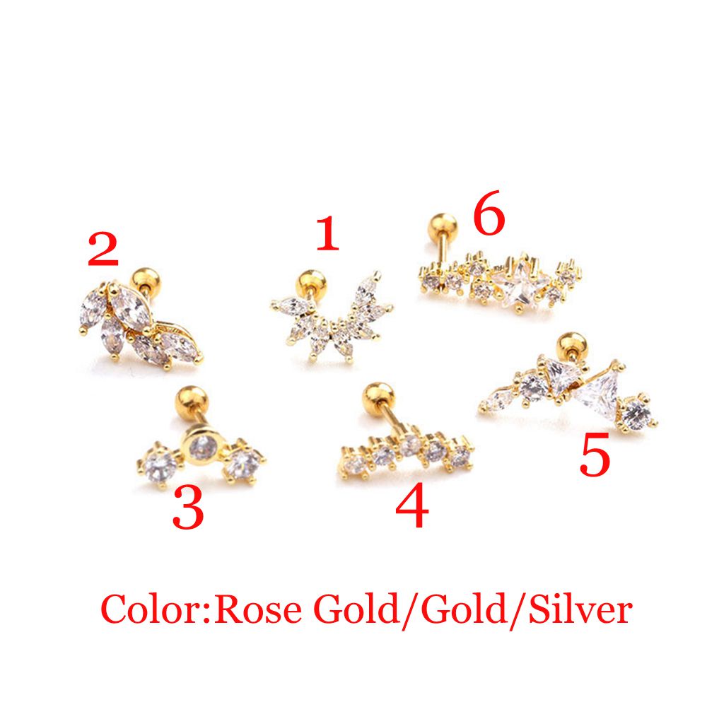 SOFTNESS 1PC Body Jewelry Piercing Earring Cz Zircon Stainless Steel Cartilage Ear Stud Cute Star Leaves Back Screw Rose|Helix Tragus/Multicolor