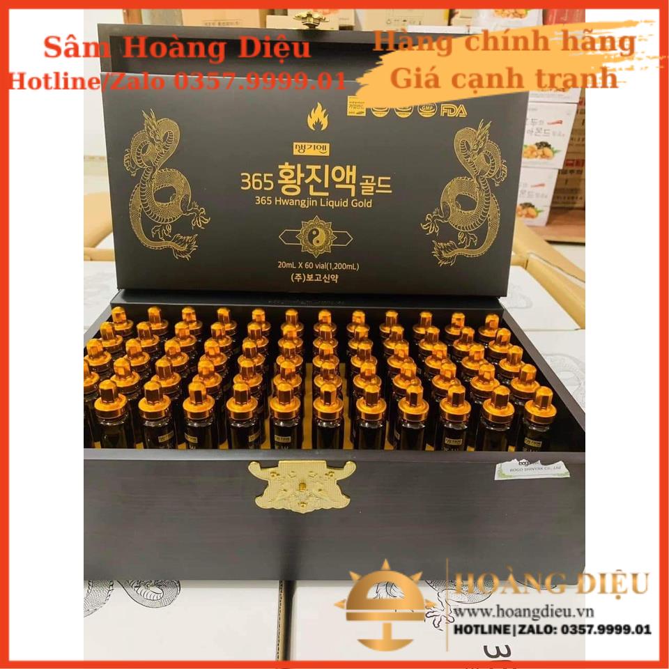 Sâm Hoàng Diệu - Tinh Chất Đông Trùng Hạ Thảo 365 HwangJin Liquid Gold Hàn Quốc hộp gỗ 60 ống