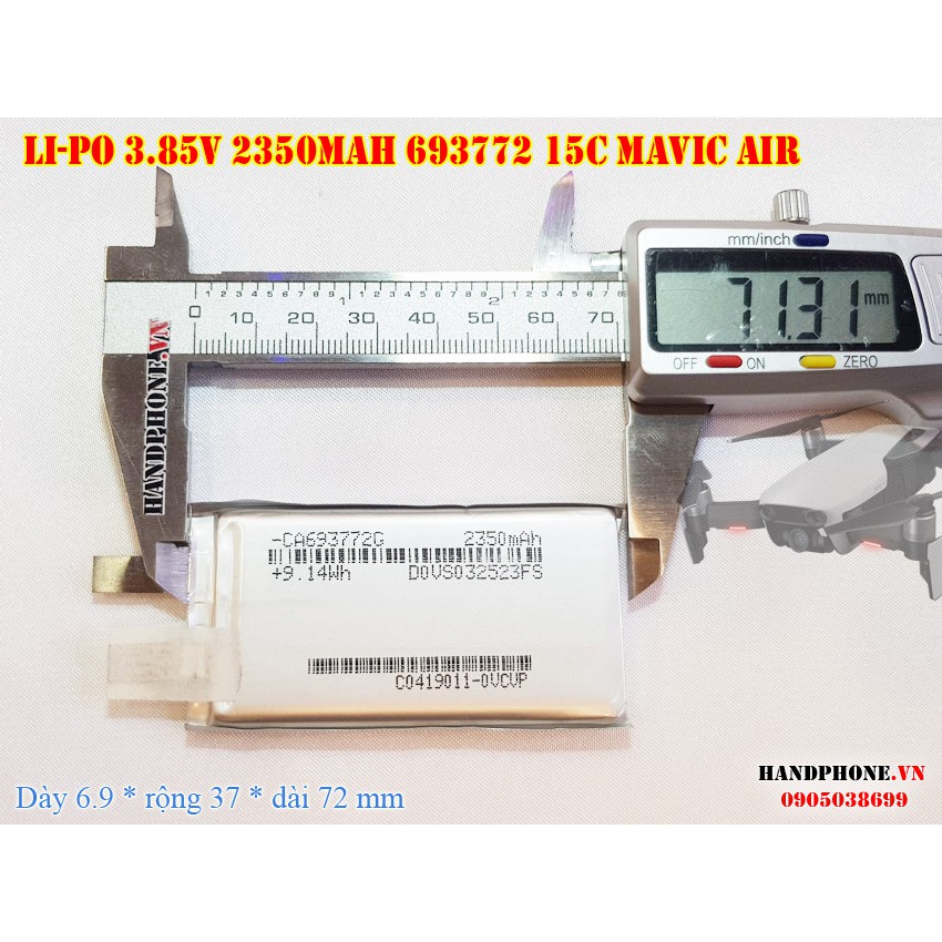 Pin Li-Po 3.85V 693772 2350mAh Dòng xả cao 15C (Lithium Polymer) thay thế cho DJI Mavic AIR Flycam-máy bay điều khiển
