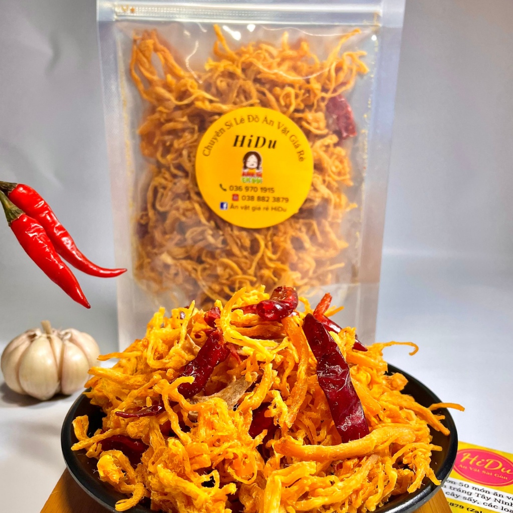 500gr Khô gà bơ tỏi cay giòn loại 1 Ăn vặt HiDu vừa ngon vừa rẻ | BigBuy360 - bigbuy360.vn